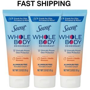 Secret Whole Body Deodorant Peach + Vanilla Blossom 3oz Lot of 3‎ Aluminum Free